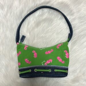 Tommy Hilfiger Y2K denim shoulder bag - tropical pink seahorse & green print